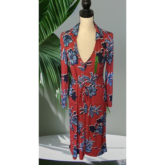 NWT - Zara Floral Print Midi Dress Red/Blue Women's Size: Small - Picture 4 of 7